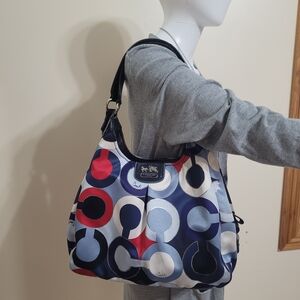 Coach Blue and Red Patterned Shoulder Bag